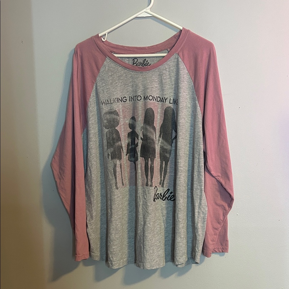 Barbie Pink and Gray Silhouette Long Sleeve Tee
